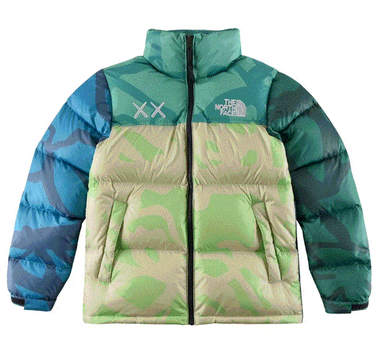 KAWS x The North Face Youth Retro 1996 Nuptse Jacket Green Nuptse Print