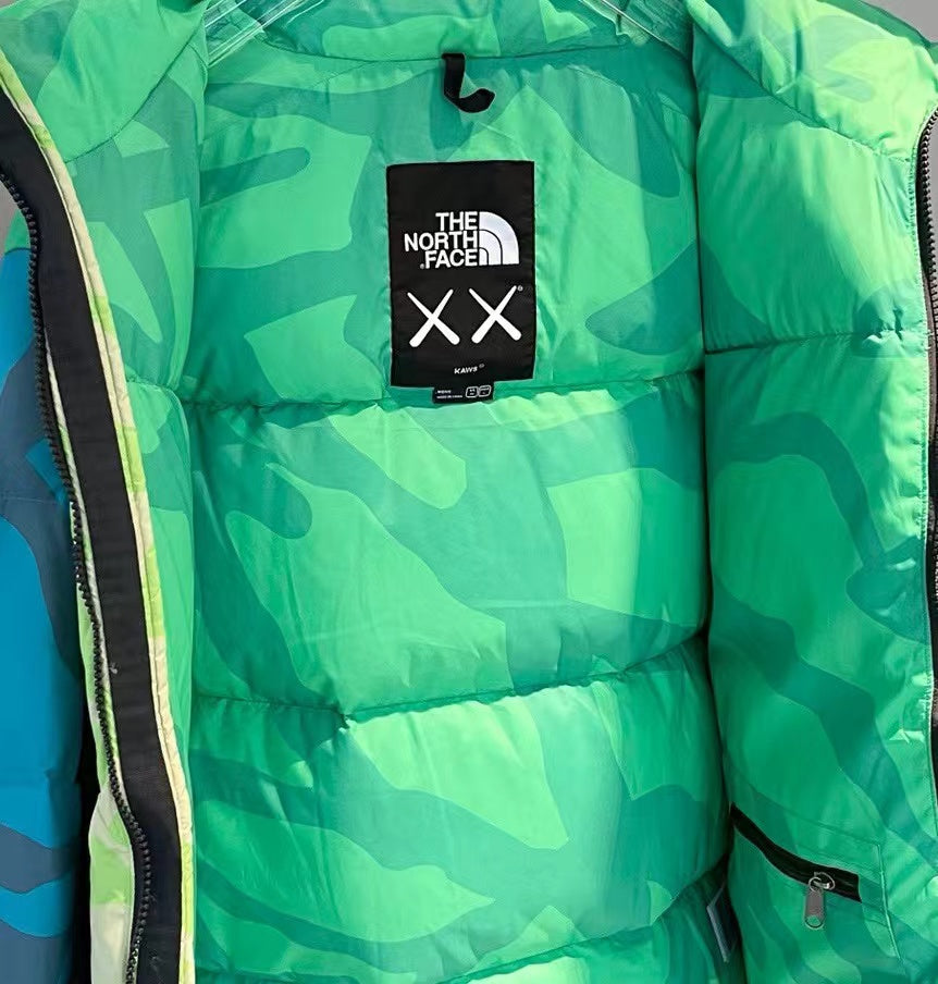 KAWS x The North Face Youth Retro 1996 Nuptse Jacket Green Nuptse Print